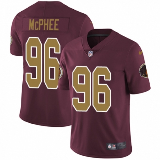 Men's Nike Washington Redskins 96 Pernell McPhee Burgundy Red Gold Number Alternate 80TH Anniversary Vapor Untouchable Limited Player NFL Jersey