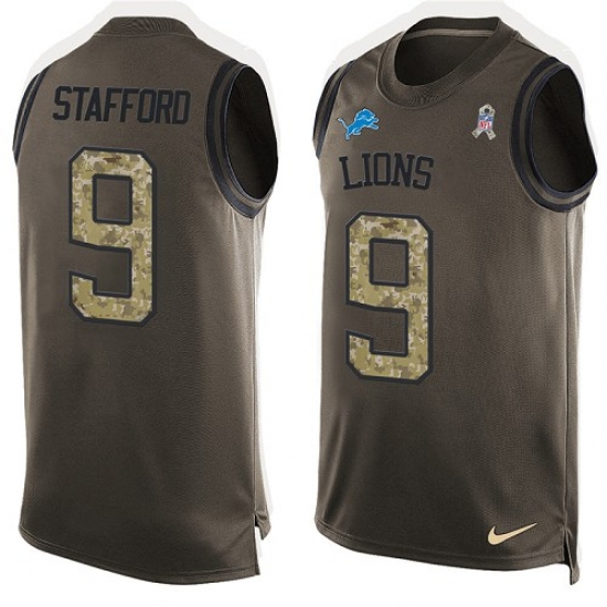 Men's Nike Detroit Lions 9 Matthew Stafford Limited Green Salute to Service Tank Top NFL Jersey