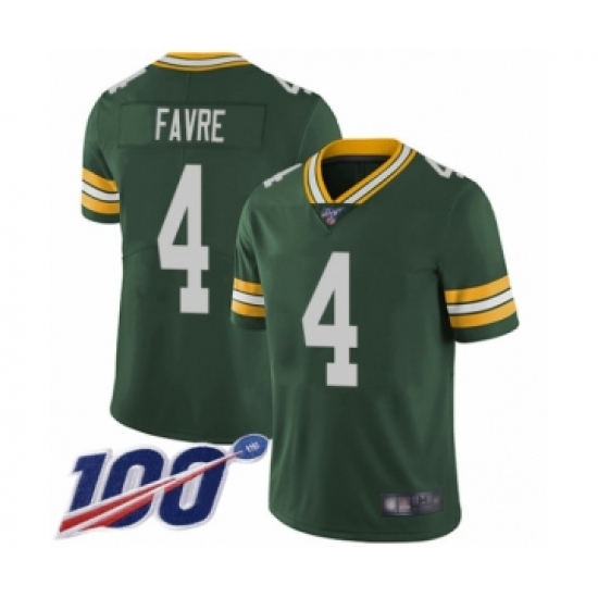 Men's Green Bay Packers 4 Brett Favre Green Team Color Vapor Untouchable Limited Player 100th Season Football Jersey