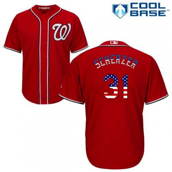 Men's Majestic Washington Nationals 31 Max Scherzer Replica Red USA Flag Fashion MLB Jersey