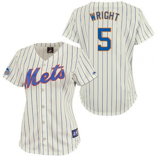 Women's Majestic New York Mets 5 David Wright Replica Cream/Blue Strip MLB Jersey