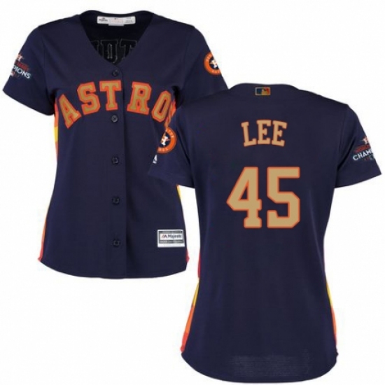 Women's Majestic Houston Astros 45 Carlos Lee Authentic Navy Blue Alternate 2018 Gold Program Cool Base MLB Jersey