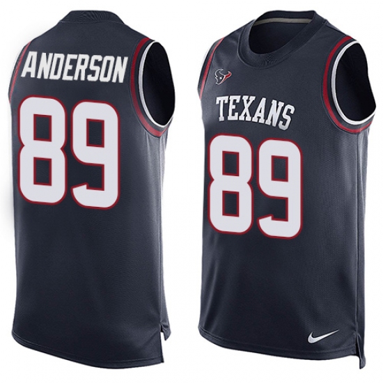 Men's Nike Houston Texans 89 Stephen Anderson Limited Navy Blue Player Name & Number Tank Top NFL Jersey