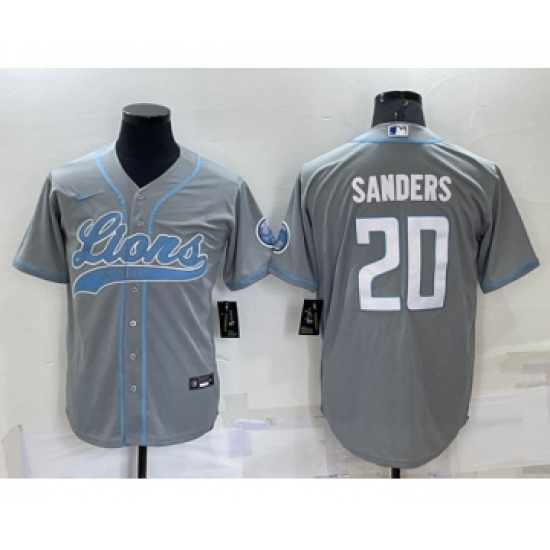 Men's Detroit Lions 20 Barry Sanders Gray Cool Base Stitched Baseball Jersey