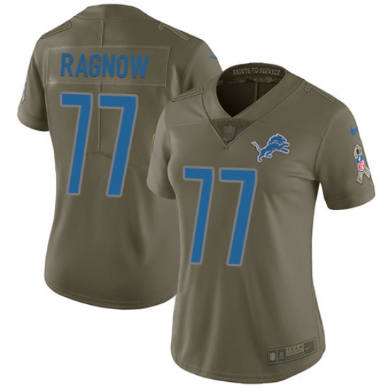 Women's Nike Detroit Lions 77 Frank Ragnow Limited Olive 2017 Salute to Service NFL Jersey