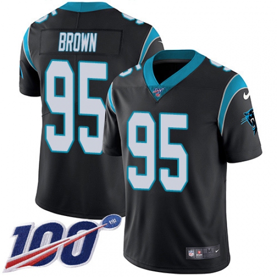 Youth Carolina Panthers 95 Derrick Brown Black Team Color Stitched NFL 100th Season Vapor Untouchable Limited Jersey