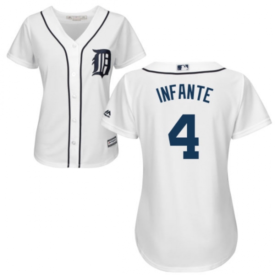 Women's Majestic Detroit Tigers 4 Omar Infante Authentic White Home Cool Base MLB Jersey