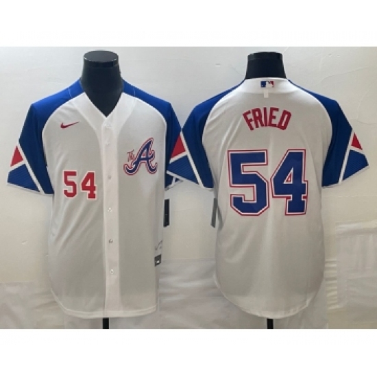 Men's Atlanta Braves 54 Max Fried Number White 2023 City Connect Cool Base Stitched Jersey1