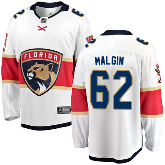 Youth Florida Panthers 62 Denis Malgin Fanatics Branded White Away Breakaway NHL Jersey