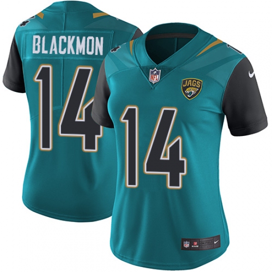 Women's Nike Jacksonville Jaguars 14 Justin Blackmon Elite Teal Green Team Color NFL Jersey