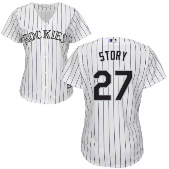 Women's Majestic Colorado Rockies 27 Trevor Story Replica White Home Cool Base MLB Jersey