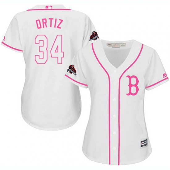 Women's Majestic Boston Red Sox 34 David Ortiz Authentic White Fashion 2018 World Series Champions MLB Jersey