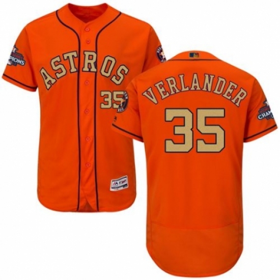 Men's Majestic Houston Astros 35 Justin Verlander Orange Alternate 2018 Gold Program Flex Base Authentic Collection MLB Jersey