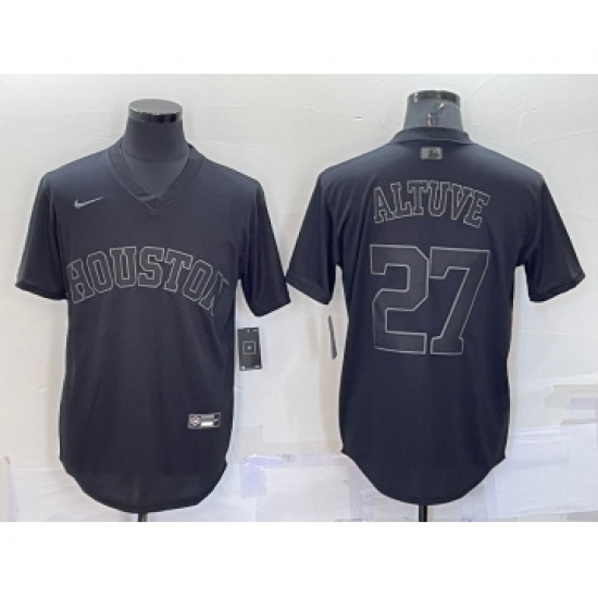 Men's Houston Astros 27 Jose Altuve Black Pullover Turn Back The Clock Stitched Cool Base Jersey