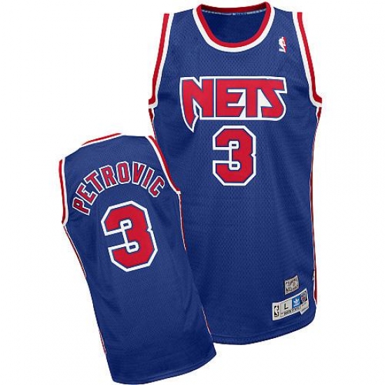 Men's Adidas Brooklyn Nets 3 Drazen Petrovic Authentic Blue Throwback NBA Jersey