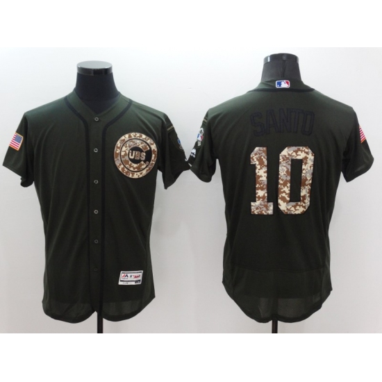 Men's Majestic Chicago Cubs 10 Ron Santo Authentic Green Salute to Service Jersey