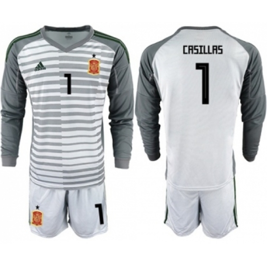 Spain 1 Casillas Grey Long Sleeves Goalkeeper Soccer Country Jersey