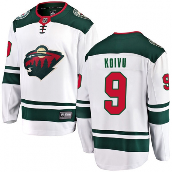 Men's Minnesota Wild 9 Mikko Koivu Authentic White Away Fanatics Branded Breakaway NHL Jersey