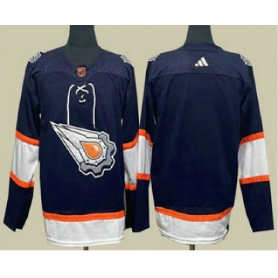 Men's Edmonton Oilers Blank Navy 2022 Reverse Retro Stitched Jersey