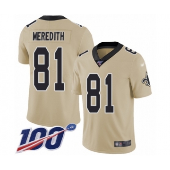 Men's New Orleans Saints 81 Cameron Meredith Limited Gold Inverted Legend 100th Season Football Jersey