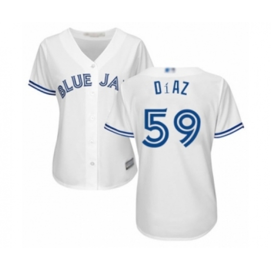 Women's Toronto Blue Jays 59 Yennsy Diaz Authentic White Home Baseball Player Jersey