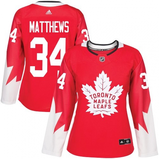 Women's Reebok Toronto Maple Leafs 34 Auston Matthews Authentic Red Alternate NHL Jersey