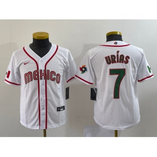 Youth Mexico Baseball 7 Julio Urias 2023 Red World Baseball Classic Stitched Jersey1