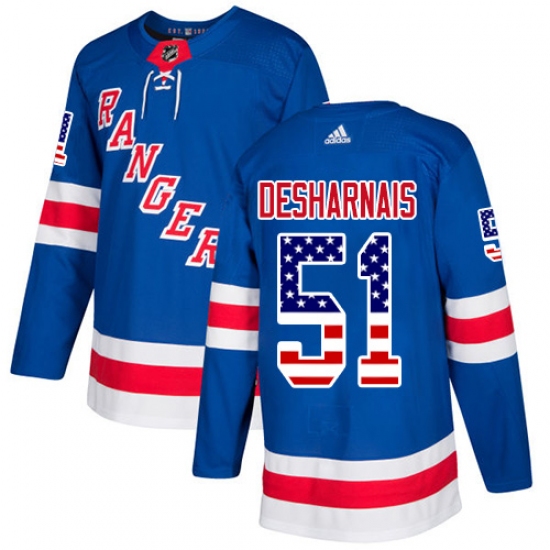 Youth Adidas New York Rangers 51 David Desharnais Authentic Royal Blue USA Flag Fashion NHL Jersey