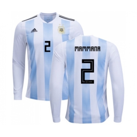 Argentina 2 Mammana Home Long Sleeves Soccer Country Jersey