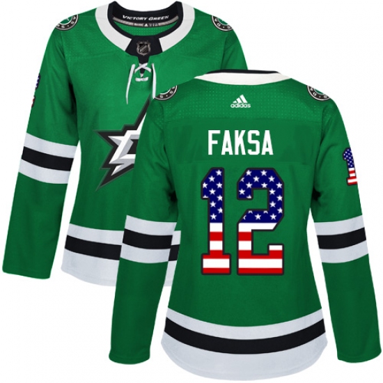 Women's Adidas Dallas Stars 12 Radek Faksa Authentic Green USA Flag Fashion NHL Jersey