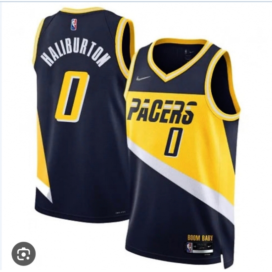 Men's Indiana Pacers 0 Tyrese Haliburton Break 2022-23 Swingman Jersey