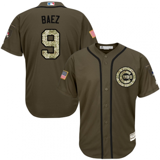 Men's Majestic Chicago Cubs 9 Javier Baez Replica Green Salute to Service MLB Jersey