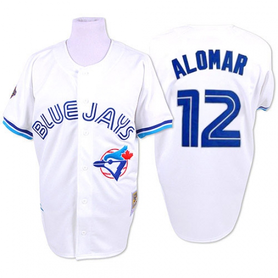 Men's Mitchell and Ness Toronto Blue Jays 12 Roberto Alomar Authentic White 1993 Throwback MLB Jersey