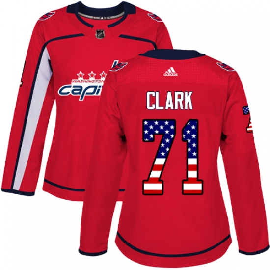 Women's Adidas Washington Capitals 71 Kody Clark Authentic Red USA Flag Fashion NHL Jersey