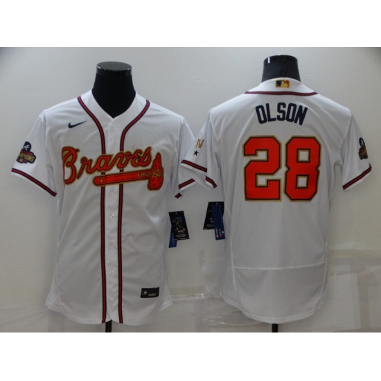 Men's Atlanta Braves 28 Matt Olson White 2022 Gold Program Authentic Player Jersey