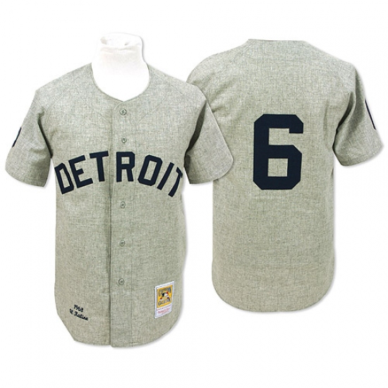 Men's Mitchell and Ness 1968 Detroit Tigers 6 Al Kaline Authentic Grey Throwback MLB Jersey