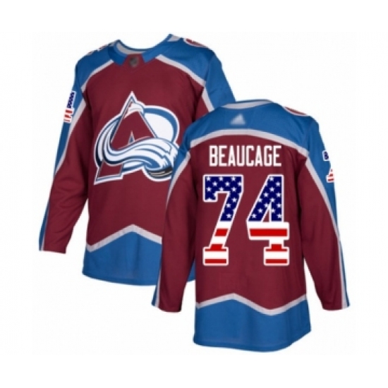 Men's Colorado Avalanche 74 Alex Beaucage Authentic Burgundy Red USA Flag Fashion Hockey Jersey