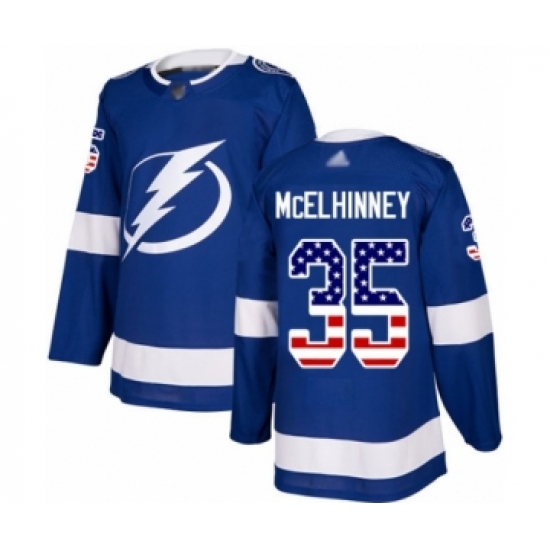 Men's Tampa Bay Lightning 35 Curtis McElhinney Authentic Blue USA Flag Fashion Hockey Jersey