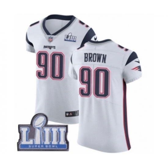 Men's Nike New England Patriots 90 Malcom Brown White Vapor Untouchable Elite Player Super Bowl LIII Bound NFL Jersey