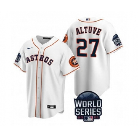 Men's Houston Astros 27 Jose Altuve 2021 White World Series Cool Base Stitched Baseball Jersey