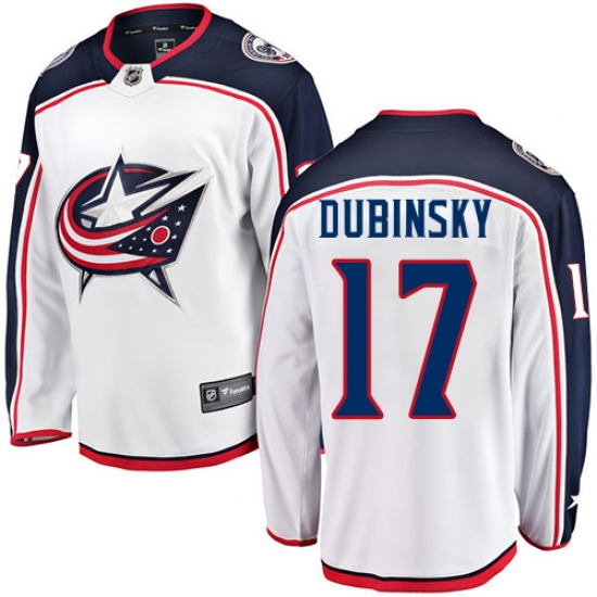 Youth Columbus Blue Jackets 17 Brandon Dubinsky Fanatics Branded White Away Breakaway NHL Jersey