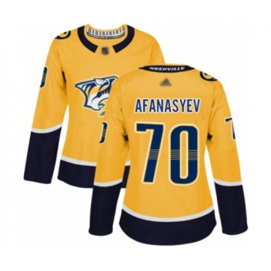 Women's Nashville Predators 70 Egor Afanasyev Authentic Gold Home Hockey Jersey