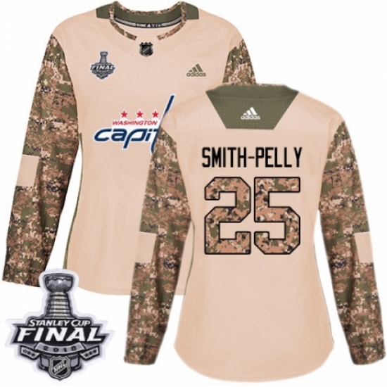 Women's Adidas Washington Capitals 25 Devante Smith-Pelly Authentic Camo Veterans Day Practice 2018 Stanley Cup Final NHL Jersey