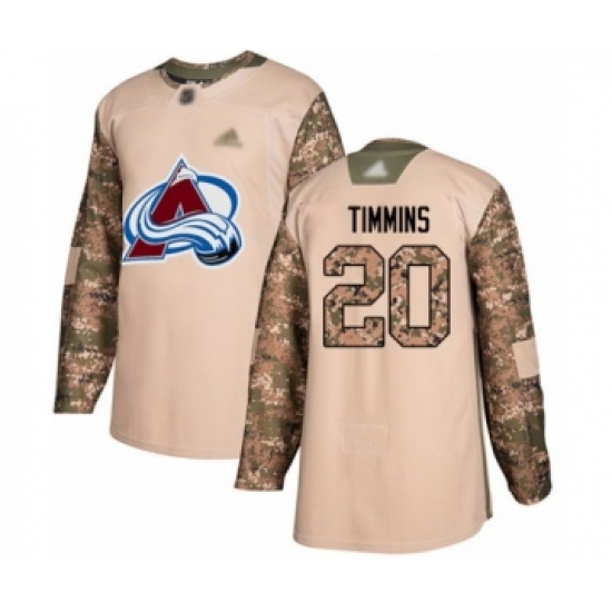 Youth Colorado Avalanche 20 Conor Timmins Authentic Camo Veterans Day Practice Hockey Jersey