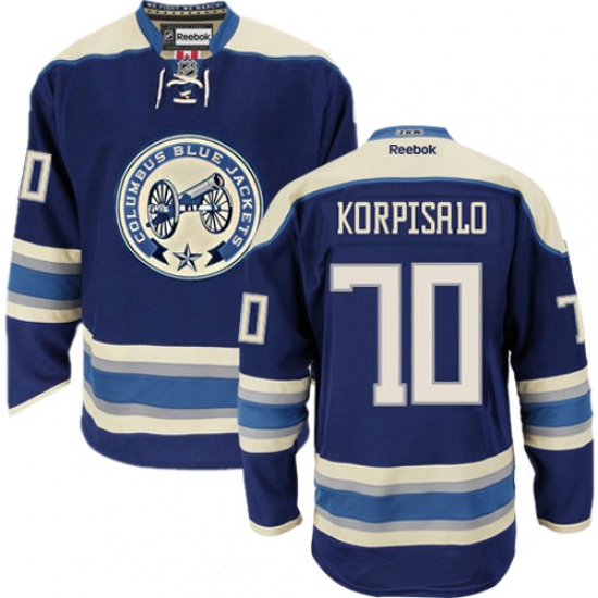 Women's Reebok Columbus Blue Jackets 70 Joonas Korpisalo Premier Navy Blue Third NHL Jersey