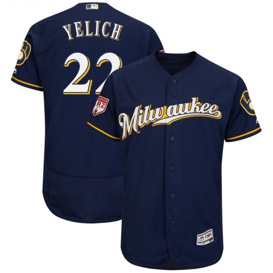 Men's Milwaukee Brewers 22 Christian Yelich Navy 2019 Spring Training Flex Base Stitched MLB Jersey