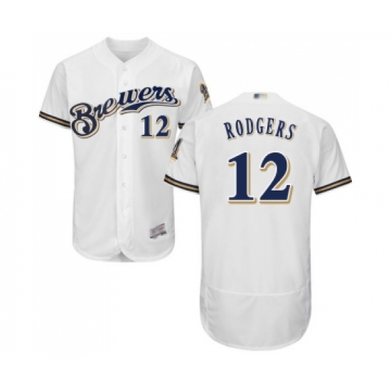 Men's Milwaukee Brewers 12 Aaron Rodgers White Alternate Flex Base Authentic Collection Baseball Jersey