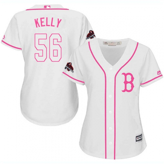 Women's Majestic Boston Red Sox 56 Joe Kelly Authentic White Fashion 2018 World Series Champions MLB Jersey