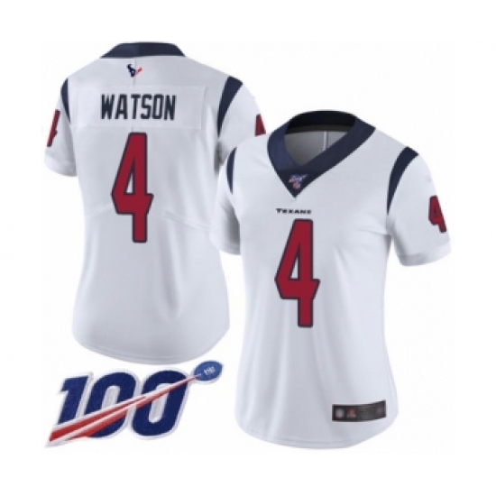 Women's Nike Houston Texans 4 Deshaun Watson White Vapor Untouchable Limited Player 100th Season NFL Jersey