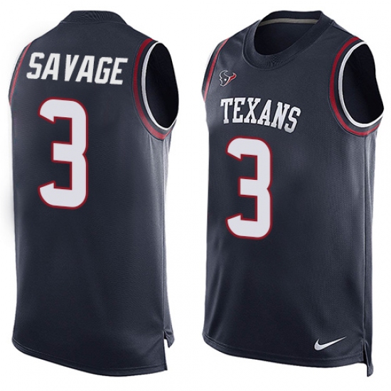 Men's Nike Houston Texans 3 Tom Savage Limited Navy Blue Player Name & Number Tank Top NFL Jersey